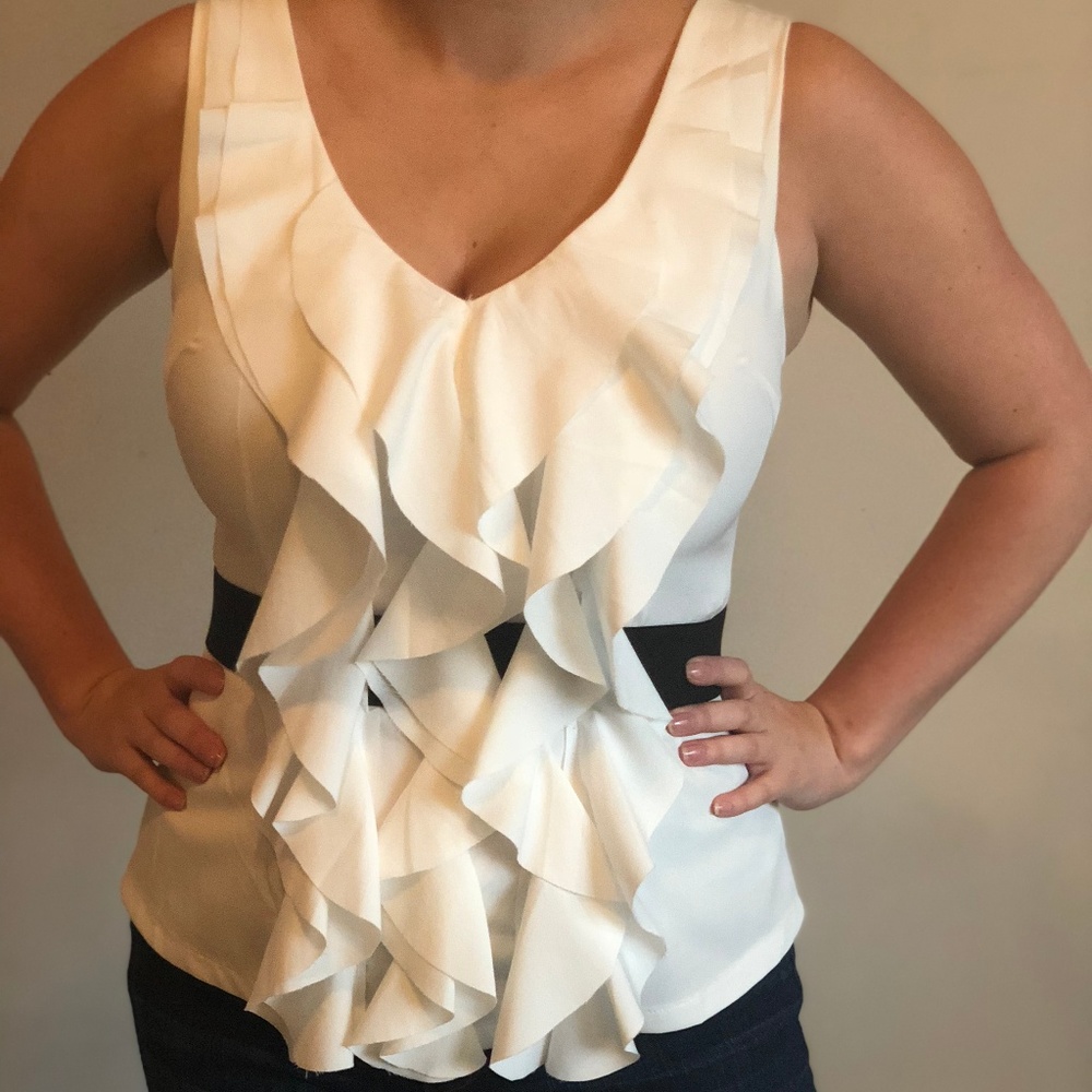 White Silky Blouse with Cascading Ruffle Detail